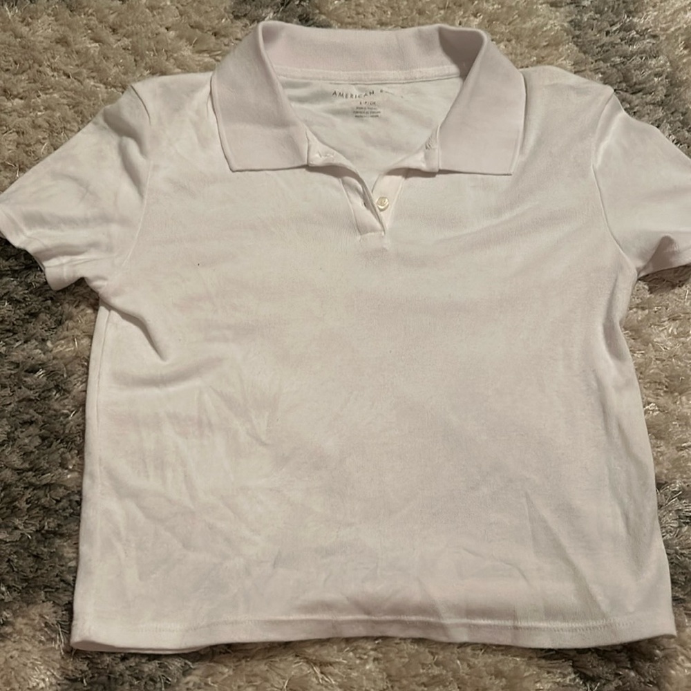 American Eagle Extra Soft Collared Crop White Tee